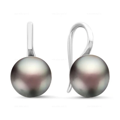 Серьги из серебра с черными речными жемчужинами 8,5-9 мм