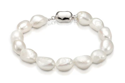 Браслет из белого речного жемчуга барокко класса АА+. Жемчужины 10-11 мм