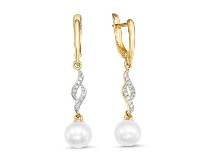 Серьги из желтого золота с белыми морскими жемчужинами Акойя 7,5-8 мм