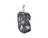 Кулон из серебра с черной барочной речной жемчужиной 17-30 мм