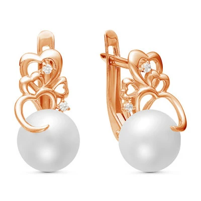 Серьги из красного золота с белыми речными жемчужинами 7,5-8 мм