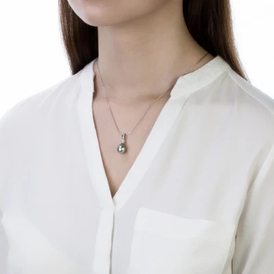 Кулон из серебра с серебристой морской Таитянской жемчужиной 10-10,5 мм