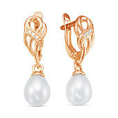 Серьги из красного золота с белыми речными жемчужинами 9-10 мм Серьги из красного золота с белыми речными жемчужинами 9-10 мм