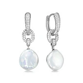 Серьги из серебра c белыми речными жемчужинами "Барокко" 13 мм