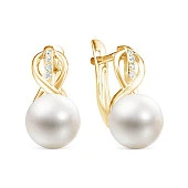 Серьги из желтого золота с белыми речными жемчужинами 7,5-8 мм