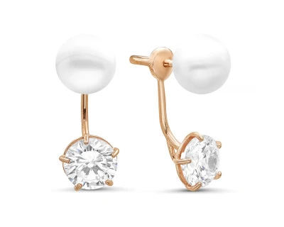 Пусеты "Диор" из серебра с белыми речными жемчужинами 8,5-9 мм