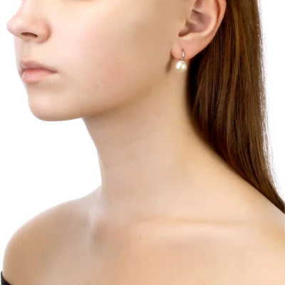 Серьги из белого золота с белыми речными жемчужинами 9,5-10 мм