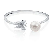 Браслет из серебра 925 пробы с белой речной жемчужиной 13-14 мм