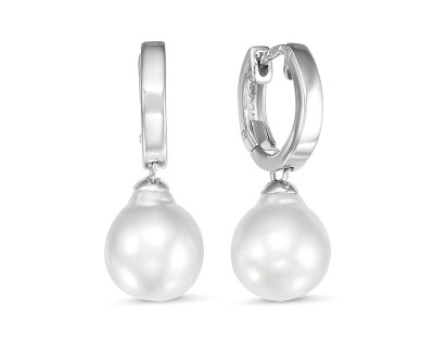 Серьги из серебра с белыми морскими Австралийскими жемчужинами 9,6-9,9 мм