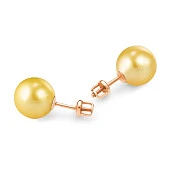 Пусеты из серебра 925 пробы с золотистыми речными жемчужинами 8,5-9 мм