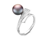 Кольцо из серебра с черной речной жемчужиной 8,5-9 мм