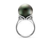 Кольцо из серебра с черной морской Таитянской жемчужиной 14-16 мм