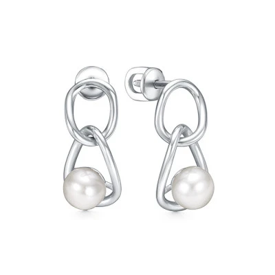 Серьги из серебра с белыми речными жемчужинами 7,5-8 мм